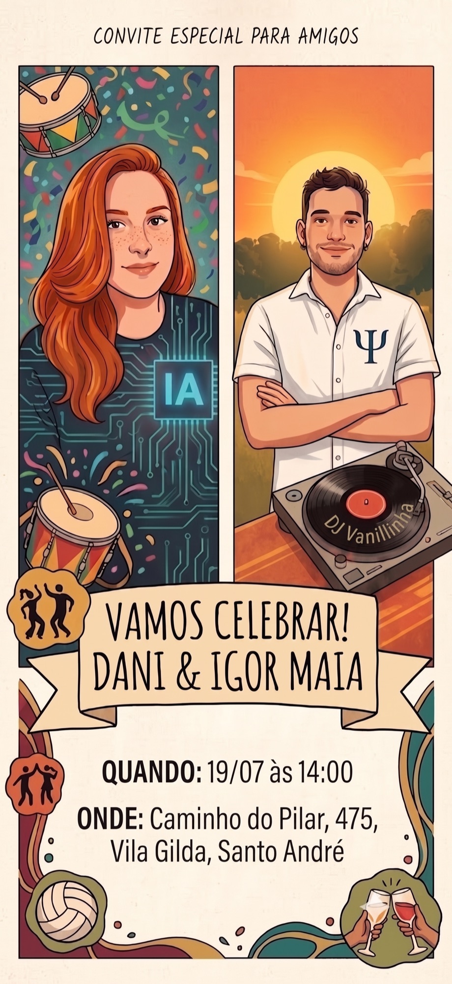 Convite de aniversário da Dani e do Igor Maia
